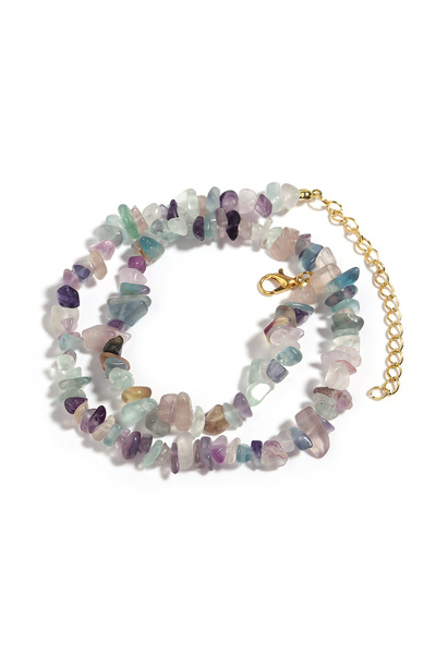 Choice قلادة تشوكر من الحجر الأزرق الطبيعي من الطراز 4 بطول 43 سم، مصنوعة من حصى الشفاء غير المنتظمة، مصنوعة من أحجار الأكوامارين الكريستالية والكوارتز