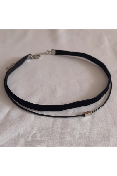 Choice 40cm Steel color Double black velvet strap choker collar short collarb...
