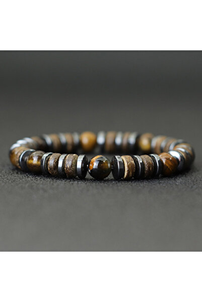 Choice سوار رجالي عتيق جديد من حجر عين النمر، سوار خشبي طبيعي من الهيماتيت وع...