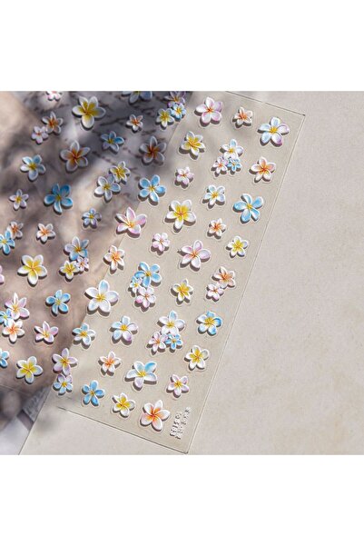 Choice ملصق أظافر TO5183 بتصميم زهرة فرانجيباني هاوايية بألوان زاهية خماسية الأبعاد، زهرة بلوميريا استوائية