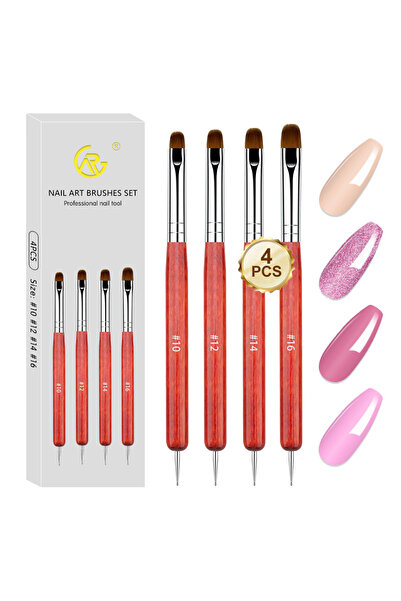 Choice مجموعة من 4 قطع باللون الأحمر، مجموعة من 4 فرش لفن الأظافر الفرنسي - ف...