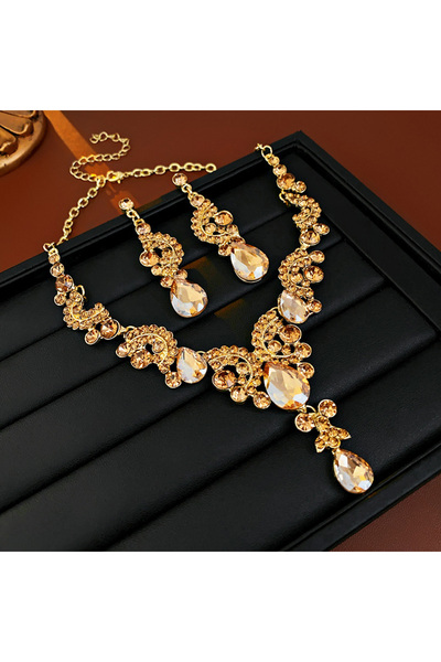 Choice قلادة ذهبية فاخرة من حجر الراين مكونة من قطعتين للنساء بتصميم فرنسي عت...