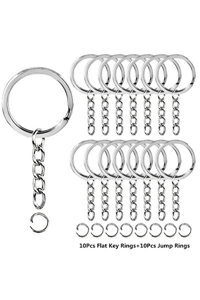 Choice 10 Sets Silvery 10 Sets Flat Key Chain Rings Bulk Metal Key Ring with ...