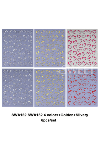 Choice SWA152-6pcs 6pcs/set Valentine's Day Nail Art Stickers 3D Gold/Silver/...