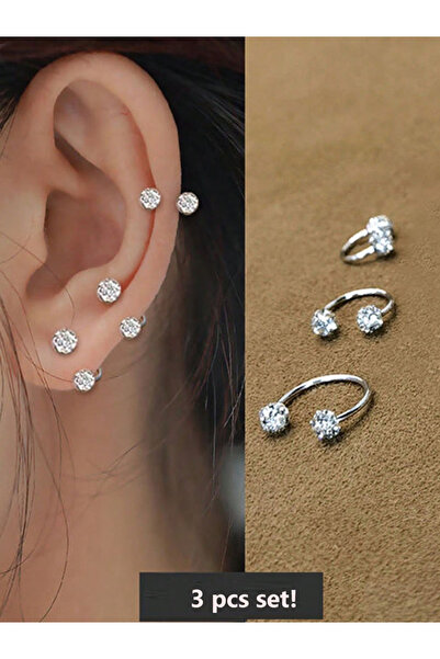 Choice 3 قطع من الفضة، 3 قطع من السيراميك الناعم اللامع على شكل كرة حدوة حصان، أقراط دائرية قابلة للتكديس للنساء والفتيات