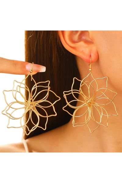 Choice زوج واحد من الأقراط المعدنية العتيقة المجوفة ذات الزهرة المبالغ فيها ل...