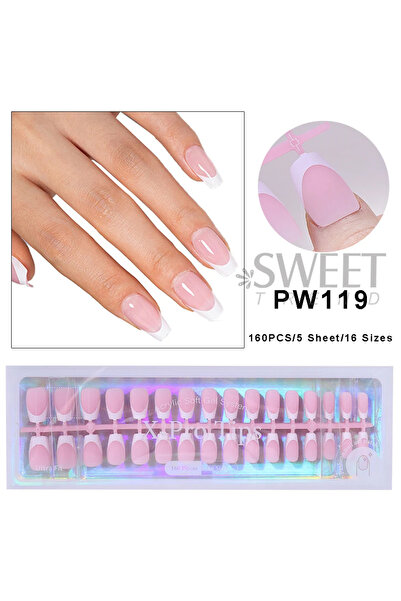 Choice PW119 150/160pcs Short Square Fake False Nails Tips Soft Gel Press On ...