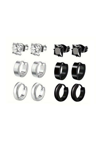 Choice مجموعة من 6 أزواج من الأقراط العصرية البسيطة المصنوعة من الفولاذ المقا...