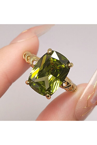 Choice خواتم نسائية قابلة لتغيير المقاس، مرصعة بحجر كريستالي مربع بلون الزيتون الأخضر، بتصميم عتيق ولون ذهبي.