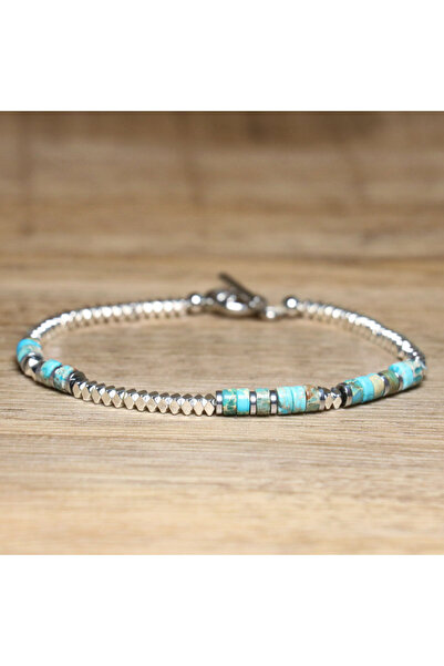 Choice سوار من الفولاذ المقاوم للصدأ بمشبك OT بسيط بطول 16.5 سم من الفيروز ال...