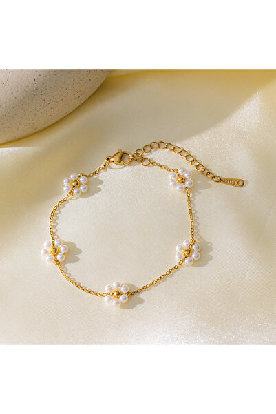 Choice سوار زهرة 01 بطول 22.5 سم مصنوع من لؤلؤ صناعي مطلي بالذهب عيار 18 قيرا...