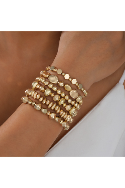 Choice AYA6566101 6pcs Gold Color Handmade Beaded Bracelet Set For Women Versatile Geometric CCB Elastic Br