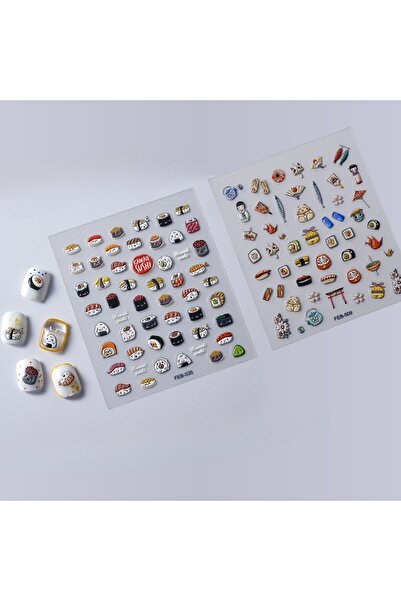 Choice قطعتان من ملصقات الأظافر ثلاثية الأبعاد بتصميم سوشي، ملصقات فنية منقوشة على شكل طعام ياباني للأظافر الصناعية والقدمين