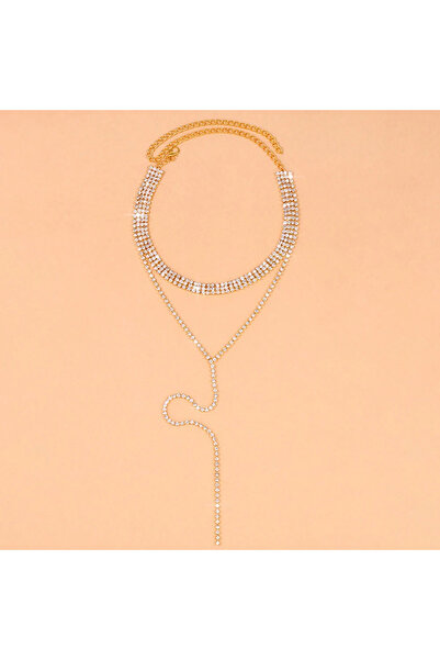 Choice قلادة طويلة من حجر الراين باللون الذهبي الأسود للنساء، إكسسوارات أنيقة...