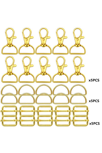 Choice 15PCS Gold 15 Pack Swivel Clasp D Ring and Slider Clasp Set Lanyard Sn...