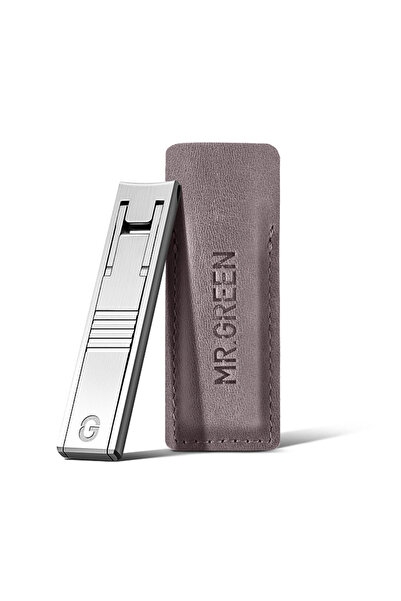 Mr Green مقص أظافر MR.GREEN فائق النحافة باللون الرمادي الفاتح، مقص أظافر محمول مع غطاء من جلد البقر، فائق الجودة T