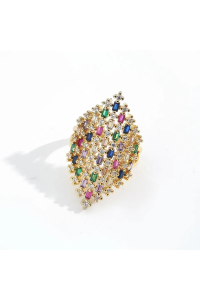 Choice خاتم فاخر من الزركونيا المكعبة الملونة للنساء، خاتم قوس قزح ملون بوهيم...