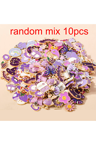 Choice مزيج عشوائي من 10 قطع من حلي المينا الأرجوانية اللطيفة المختلطة على شك...