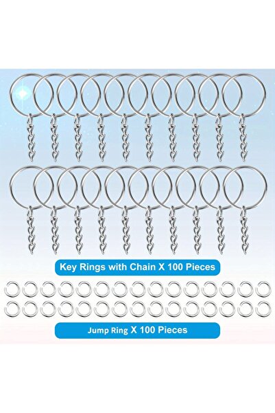 Choice WHITE 100pcs DIY Keychain Kit with 100 Jump Rings and Chain - Perfect ...