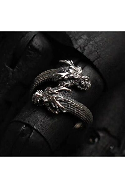 Choice خاتم مفتوح جديد مخصص بتصميم ريترو مهيمن على شكل خاتم تنين برأسين للرجا...