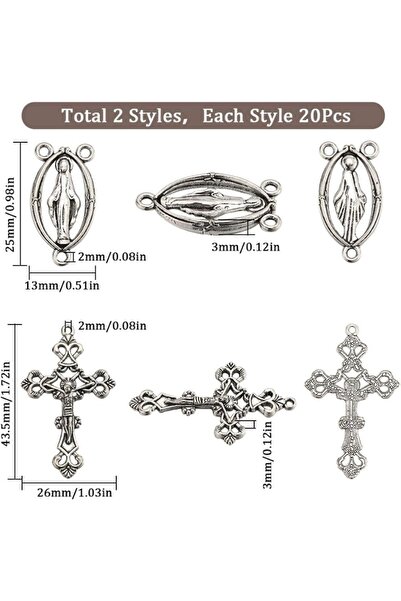 Choice AECH07-00160 40 قطعة من دلايات الصليب الفضية دلايات الصليب الوردية دلا...