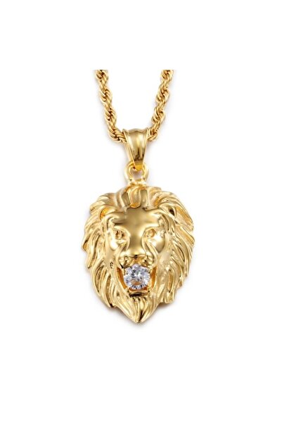 Choice قلادة A3599-Gold على شكل رأس أسد حيواني مرصعة بالزركونيا المكعبة للرجا...