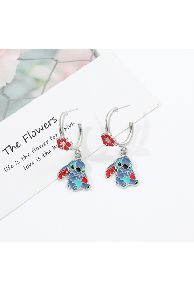 Miniso أقراط ليلو ستيتش من ديزني أنمي ليلو وستيتش أقراط ستيتش الكلاسيكية لشخصية كرتونية مشبك أذن