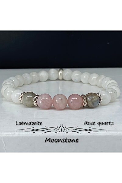 Choice سوار أبيض 20 سم من حجر القمر واللابرادوريت والكوارتز الوردي، هادئ، روح...