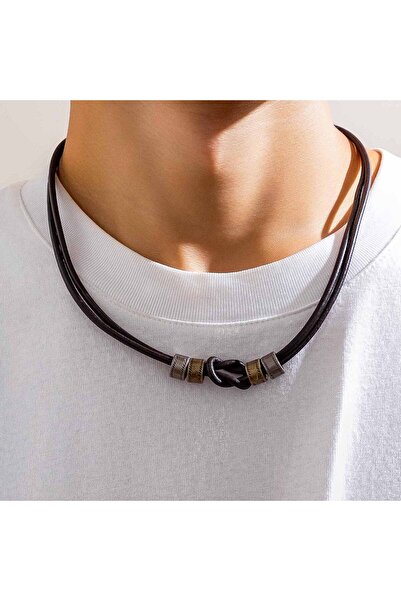 Choice type 1 Lacteo Hip Hop Cylindrical Beads Charm Necklace for Men PU Leat...