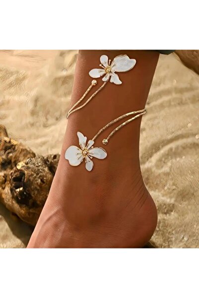 Choice خلخال أبيض أنيق قابل للتعديل بنقشة زهور للنساء، مناسب للصيف، مناسب للقدمين