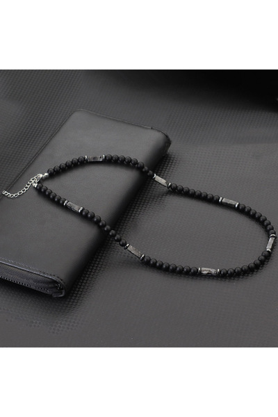 Choice قلادة من الحجر الطبيعي الفريد من نوعه من بلاك فلاش ستون للرجال بطول 19...