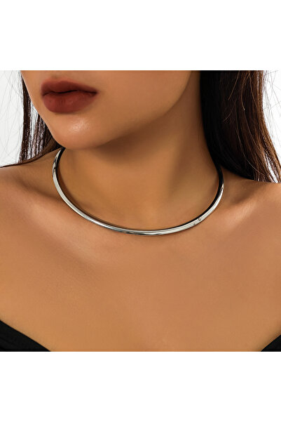 Choice قلادة فضية أنيقة وبسيطة ذات دائرة سميكة للنساء، طوق تشوكر عصري 2023 فاشي