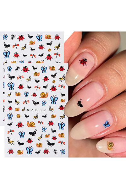 Choice 1pcs STZ-CS337 Tiny Bug Ladybug Butterfly Ant Snail Nail Sticker Decal Cute Cat Animals Sping 3D Sel