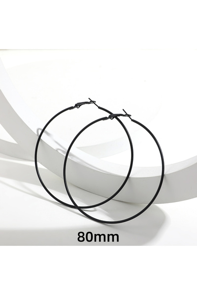 Choice 80mm 5 Sizes Stainless Steel Black Round Circle Hoop Earrings for Wome...