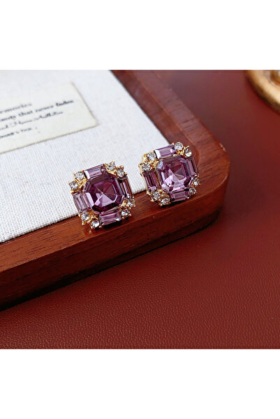 Choice أقراط مرصعة بأحجار الراين المربعة الأرجوانية من J للنساء، خفيفة الوزن،...