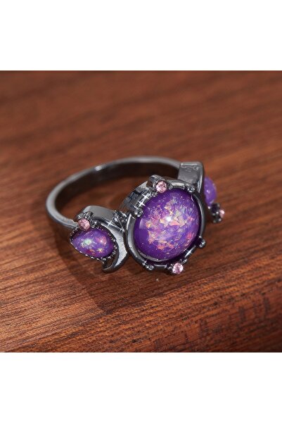 Choice 9 ZF1259-1 خواتم نسائية أنيقة مستديرة من حجر الأوبال الناري المقلد باللون الأرجواني والأسود لإكسسوارات الزفاف النسائية