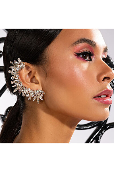 STONEFANS Silver right ear Luxury Ear Clips Earrings No Piercing for Women Crystal Jewelry One-piece