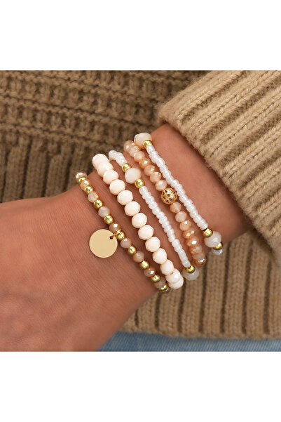 Choice CSY6475801HB 5 قطع أساور أرز بوهيمية للنساء بسيطة ورقيقة مرصعة بالخرز