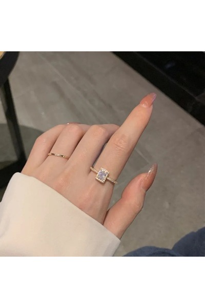 Choice خاتم زركون فرنسي عتيق بلون ذهبي، خاتم بسيط من الكريستال الأكريليكي بلو...