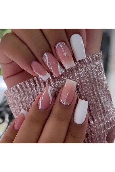 Choice QHZ627 24 قطعة من أظافر المثقاب الفرنسية الطويلة ذات الوبر المتفجر مع 1 جيلي جل و 1 مبرد أظافر