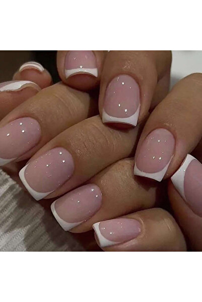 Choice أظافر فرنسية قصيرة بسيطة باللون الأبيض، 24 قطعة، مع جيلي واحد ومبرد أظ...