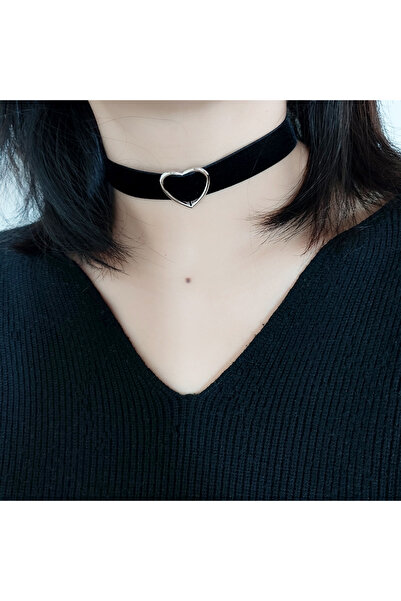 Choice 40 سم لون فولاذي بسيط من المخمل الأسود العتيق مع قلادة حب على شكل عنق ...
