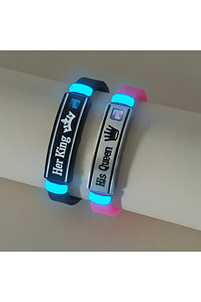 Choice 21cm B1577 2-Piece Glow-in-the-Dark Couple Bracelets Set 'Her King His...