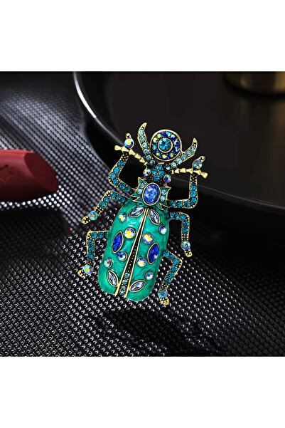 Choice دبوس معطف نسائي من مينا الخنفساء الكبيرة باللون الأخضر الفاتح مع أحجار...