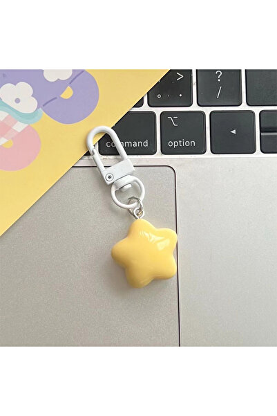 Choice Yellow 1 PCS Cute Yellow Pink Stars Keychain Pendant Keyring For Girls Backpack Charm Headphone Case