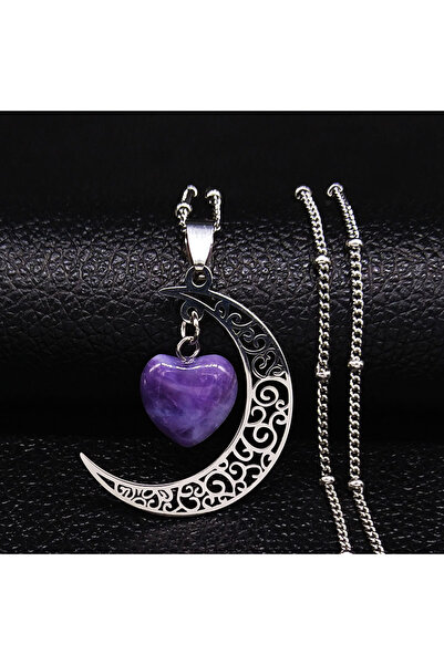 Choice قلادة PUcrytal 50 سم JZP SR على شكل هلال ساحرة من الفولاذ المقاوم للصد...