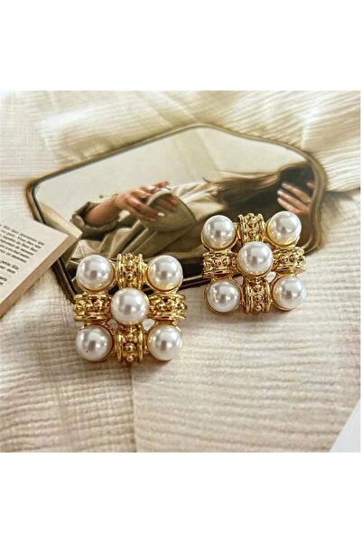 Choice AEH60181 أقراط صغيرة مربعة الشكل من اللؤلؤ الصناعي، أقراط ملتوية ذهبية...