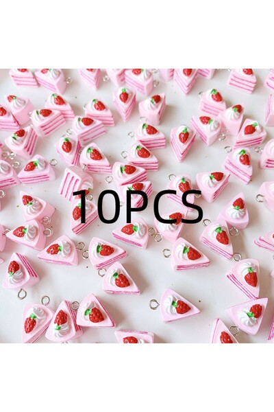 Choice 10 قطع 10 قطع محاكاة مثلث كعكة كريم الفراولة قلادة، كعكة الفراولة المم...