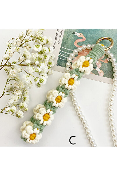 Choice C Hand Woven Daisy Flower Keychain Bohemian Style Wrist Strap Fashiona...