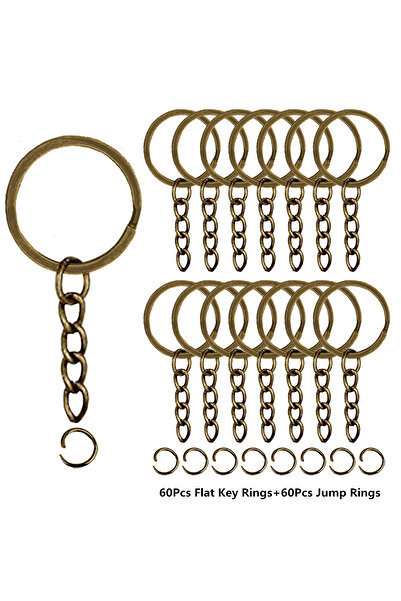 Choice 60 Sets Bronze 60 Sets Flat Key Chain Rings Bulk Metal Key Ring with C...